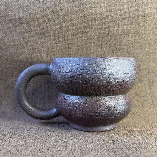 柴燒陶瓷咖啡杯,純手工手作鐵胎藍金粗陶咖啡杯很復古也很新穎